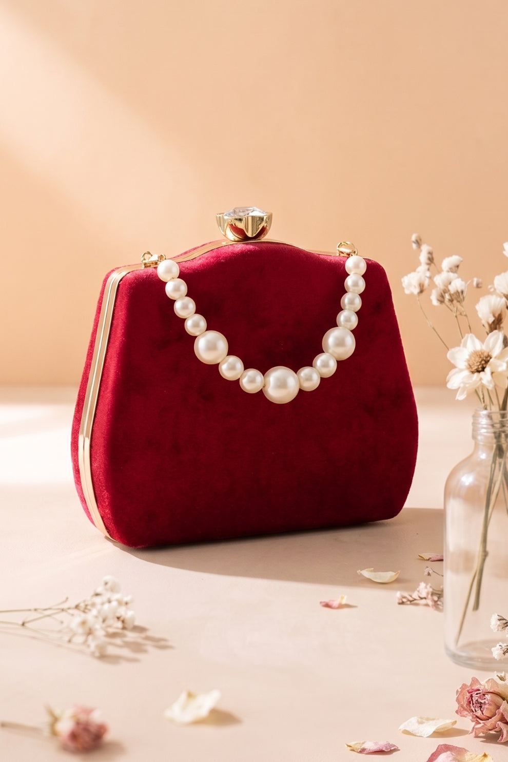 Zubali Clutch Velvet Kairo Pearl -  Maroon