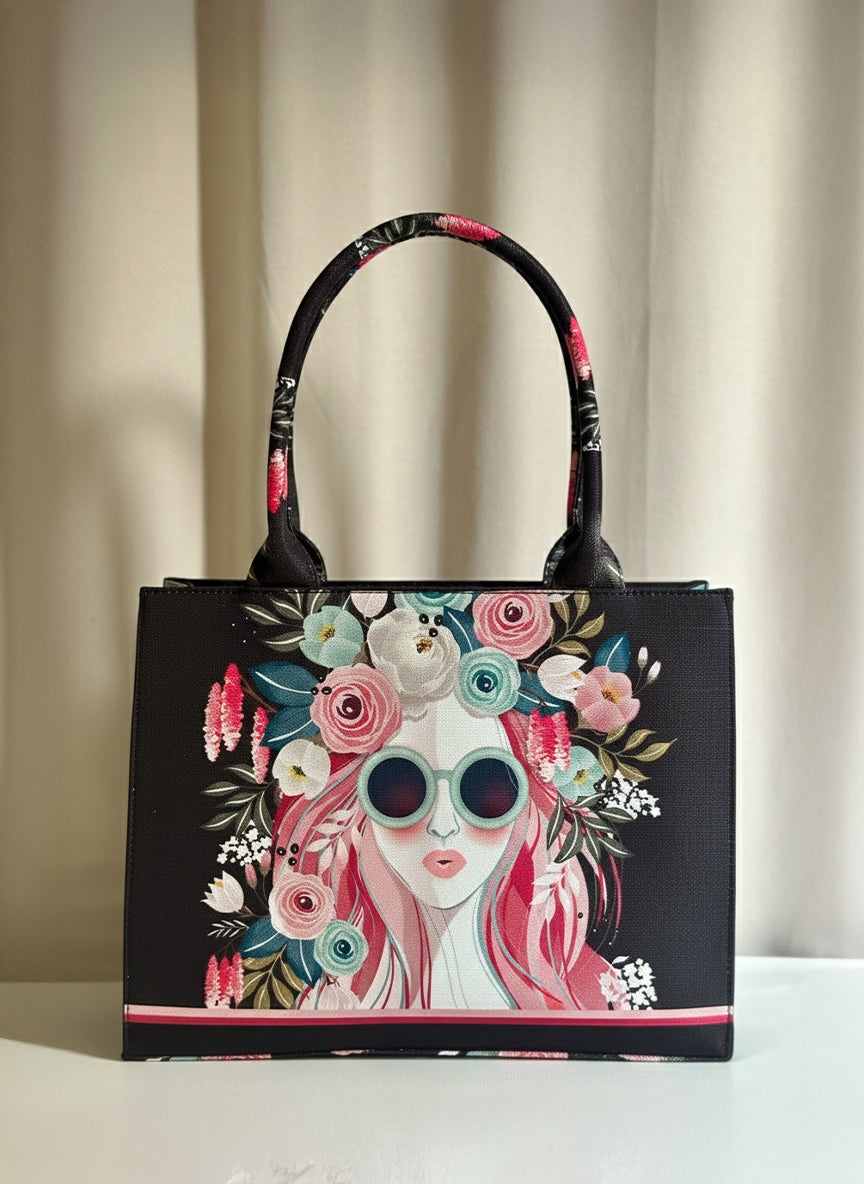 Zubali Canvas Tote Cherry Twinkle - Black