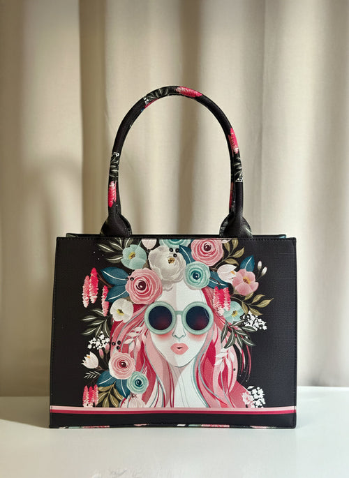 Zubali Canvas Tote Cherry Twinkle - Black