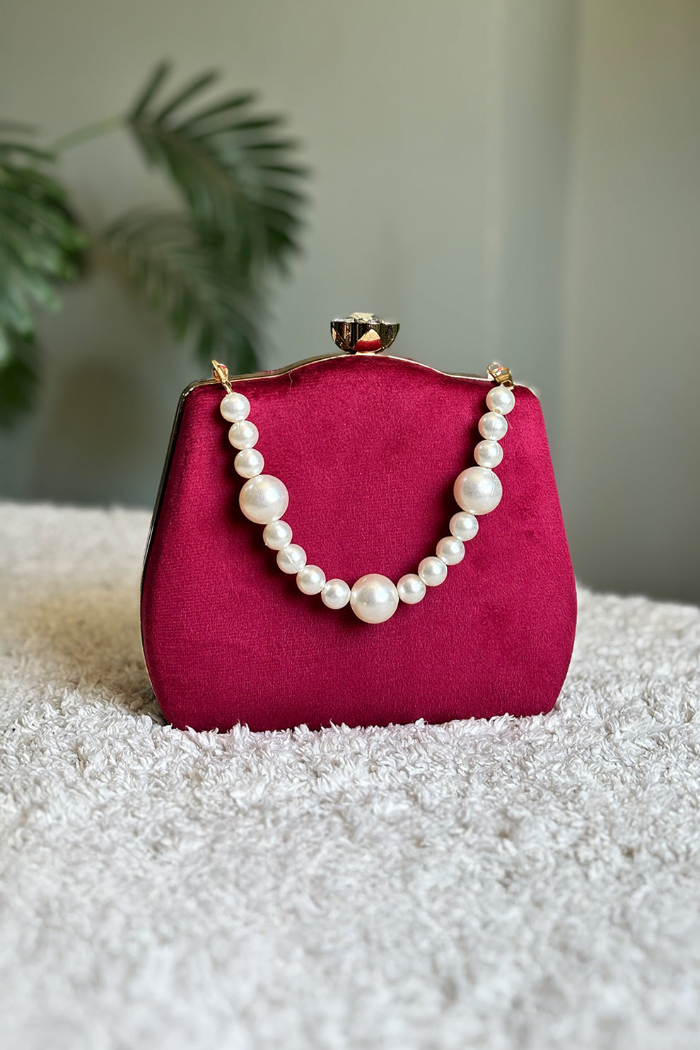 Zubali Clutch Velvet Kairo Pearl -  Maroon