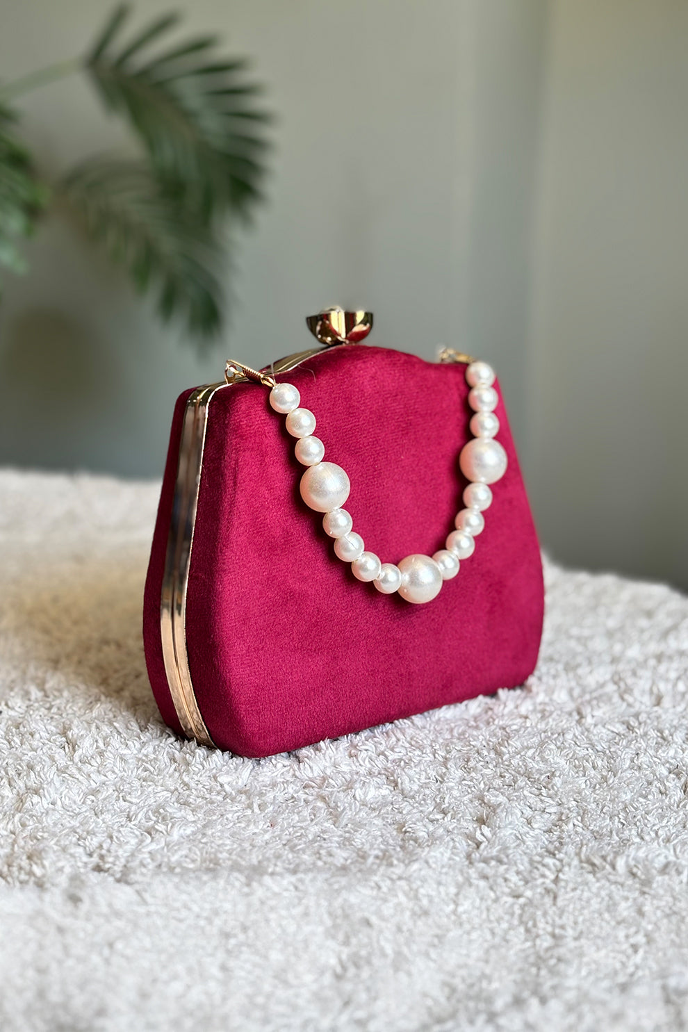 Zubali Clutch Velvet Kairo Pearl -  Maroon