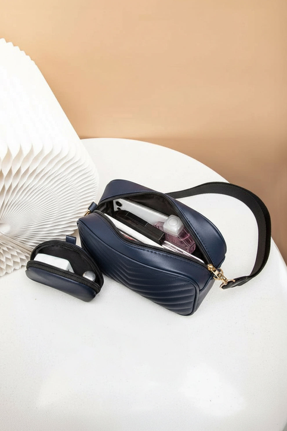 Zubali Crossbody Chevron Coin - Navy Blue