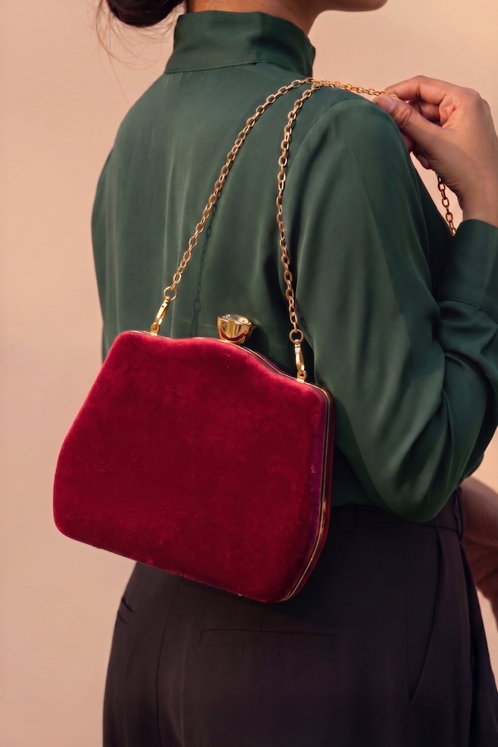 Zubali Clutch Velvet Kairo Pearl -  Maroon