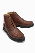 Brown Textured Leather Chukka Boots