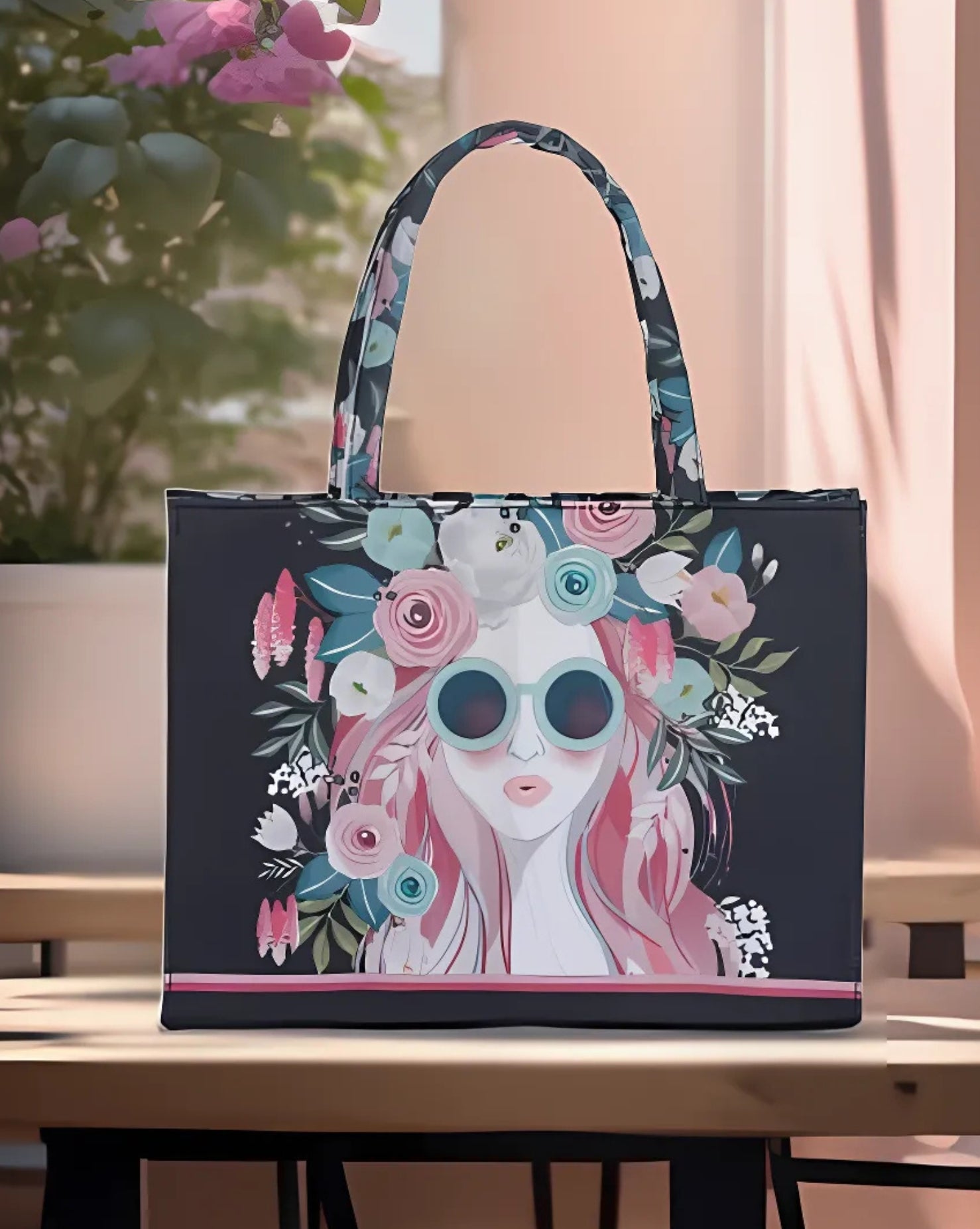 Zubali Canvas Tote Cherry Twinkle - Black