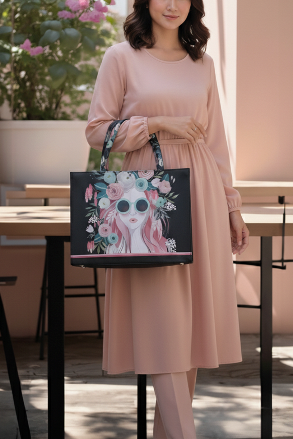 Zubali Canvas Tote Cherry Twinkle - Black