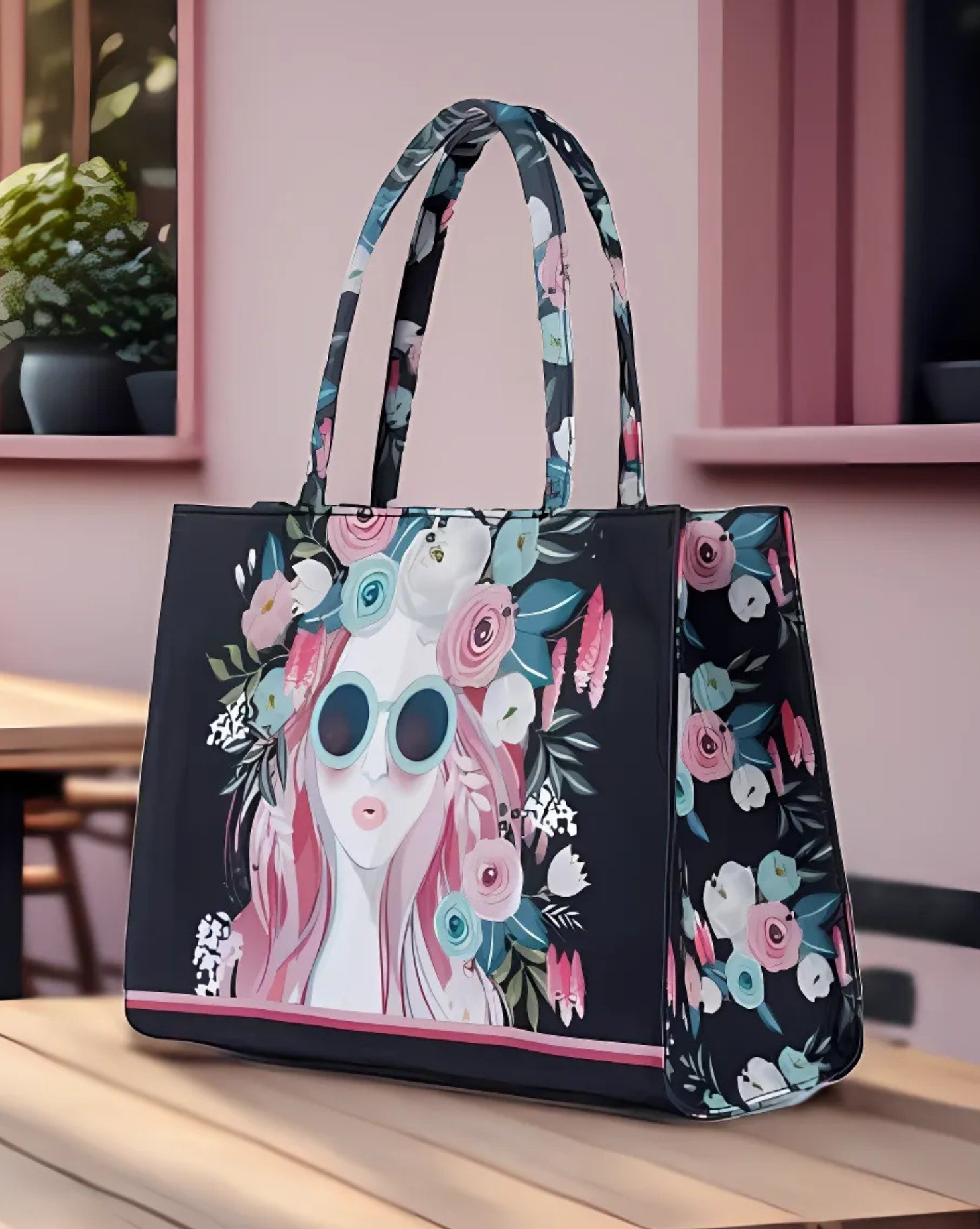 Zubali Canvas Tote Cherry Twinkle - Black