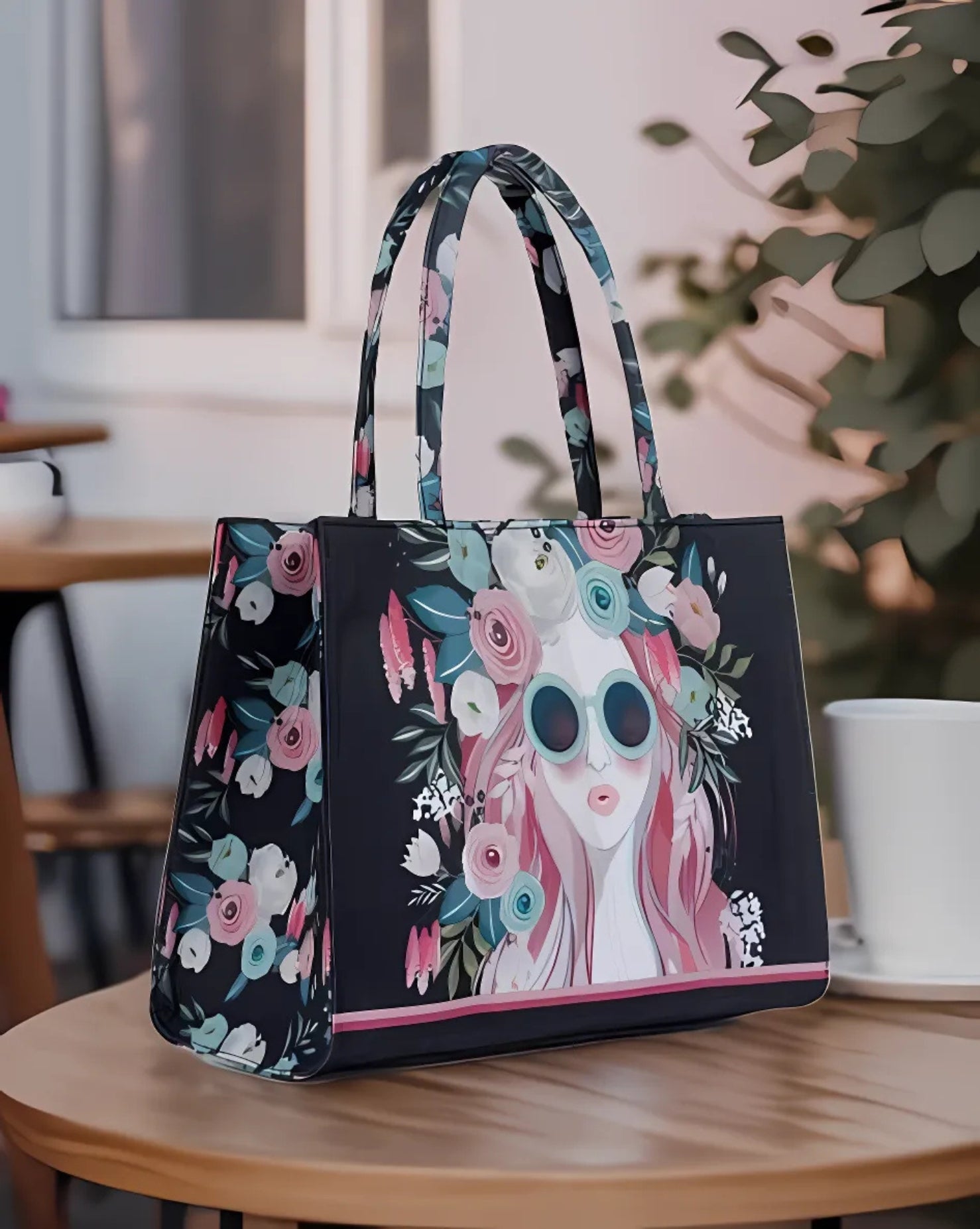 Zubali Canvas Tote Cherry Twinkle - Black
